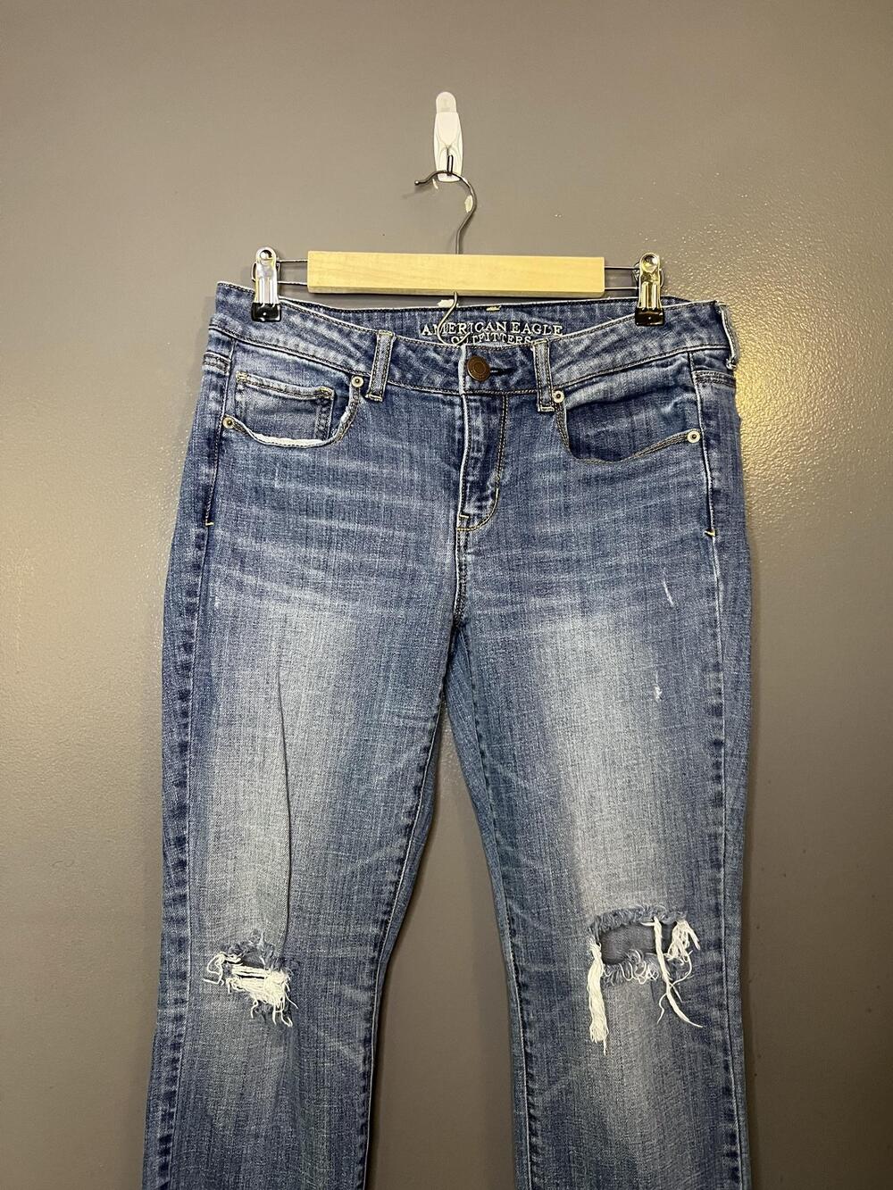 American Eagle Outfitters Skinny Jeans Womens 10 Med Wash Distressed Denim